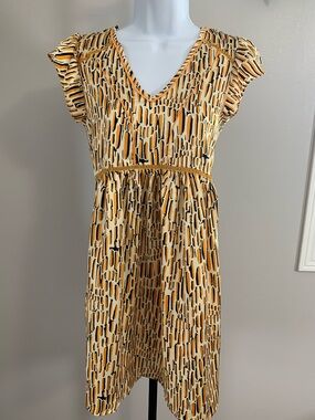NWT Umgee Yellow Printed V-Neck Mini Dress with Flutter Sleeves